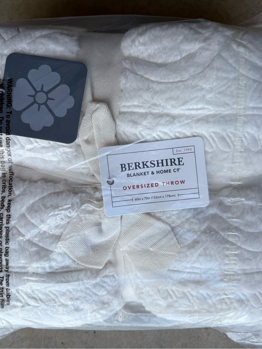 Berkshire Double-Sided  Cable Embossed Sherpa Oversized Throw NWT 60x70 Ivory